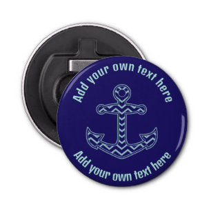 Blue Chevron Anchor Nautical Custom Text Bottle Opener