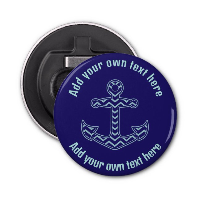 Blue Chevron Anchor Nautical Custom Text Bottle Opener (Front)