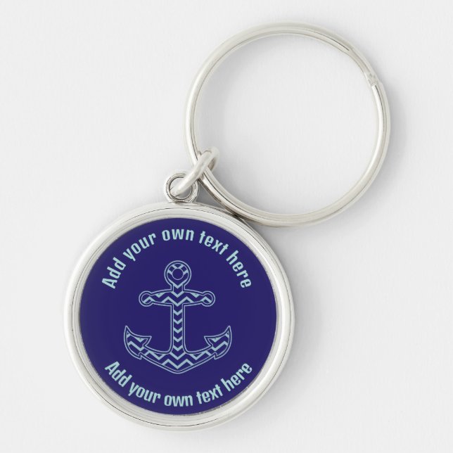 Blue Chevron Anchor Nautical Custom Text Key Ring (Front)