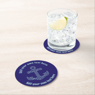 Blue Chevron Anchor Nautical Custom Text Round Paper Coaster