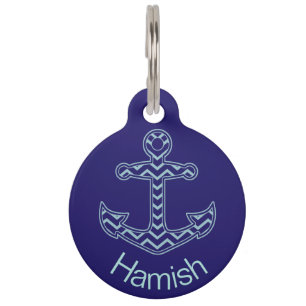 Blue Chevron Anchor Nautical Personalised Pet Tag