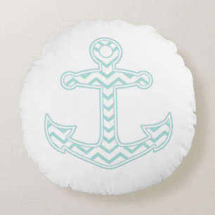 Blue Chevron Anchor Nautical Round Cushion