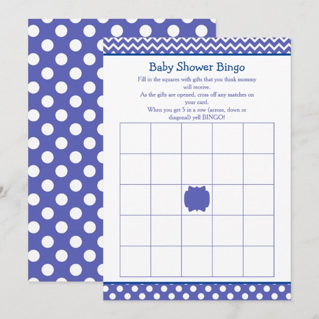 Blue Chevron and Polka Dot Baby Shower Bingo Invitation (Front/Back)