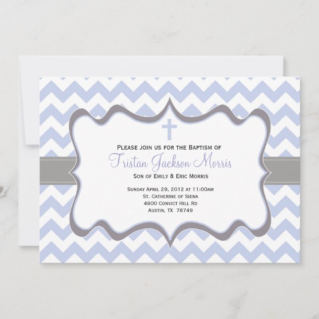 Blue Chevron Baptism Invitation (Front)