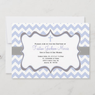 Blue Chevron Baptism Invitation