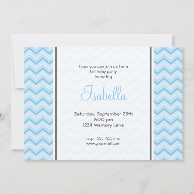 Blue Chevron Birthday Invitation (Front)