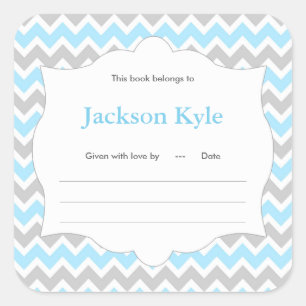 Blue Chevron Book baby shower Bookplate label