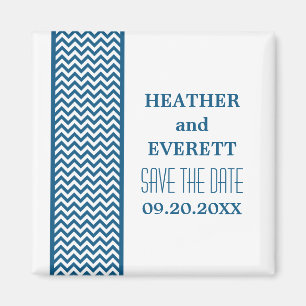 Blue Chevron Border Save the Date Magnet
