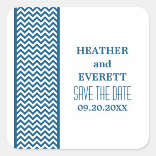 Blue Chevron Border Save the Date Stickers