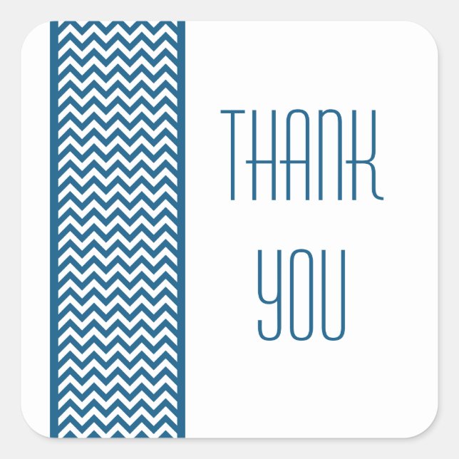 Blue Chevron Border Thank You Stickers (Front)