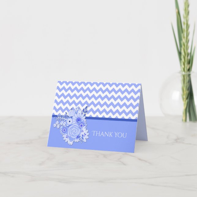 Blue Chevron Bridal Shower Thank You Card (Front)