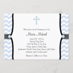Blue Chevron Christening Invitation