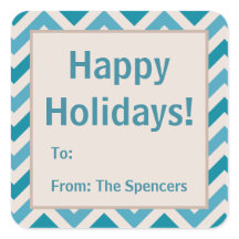 Blue Chevron Christmas Holiday Gift Tag Stickers