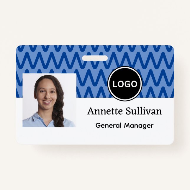 Blue Chevron | Company Logo & Bar code | Employee ID Badge (Front)