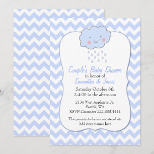 Blue Chevron Couple's Baby Shower Invitation