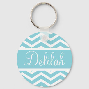 Blue Chevron Custom Name Key Ring