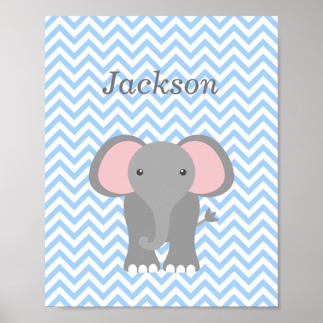 Blue Chevron Elephant Personalised Nursery Decor (Front)