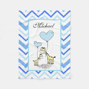 Blue Chevron Giraffe Cute Mother Baby Fleece Blanket
