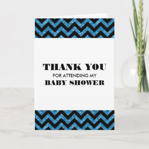 Blue Chevron Glitter Baby Shower Thank You Card
