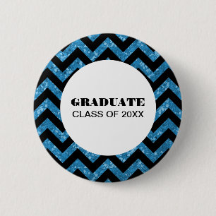 Blue Chevron Glitter Graduation Button