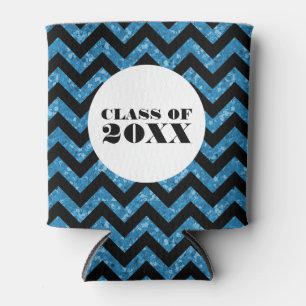 Blue Chevron Glitter Graduation Can Cooler
