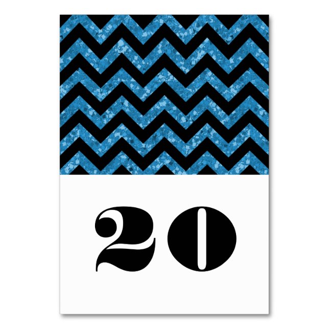 Blue Chevron Glitter Table Card (Front)