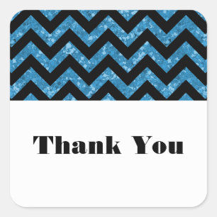 Blue Chevron Glitter Thank You Stickers