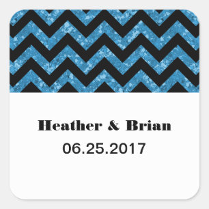 Blue Chevron Glitter Wedding Stickers
