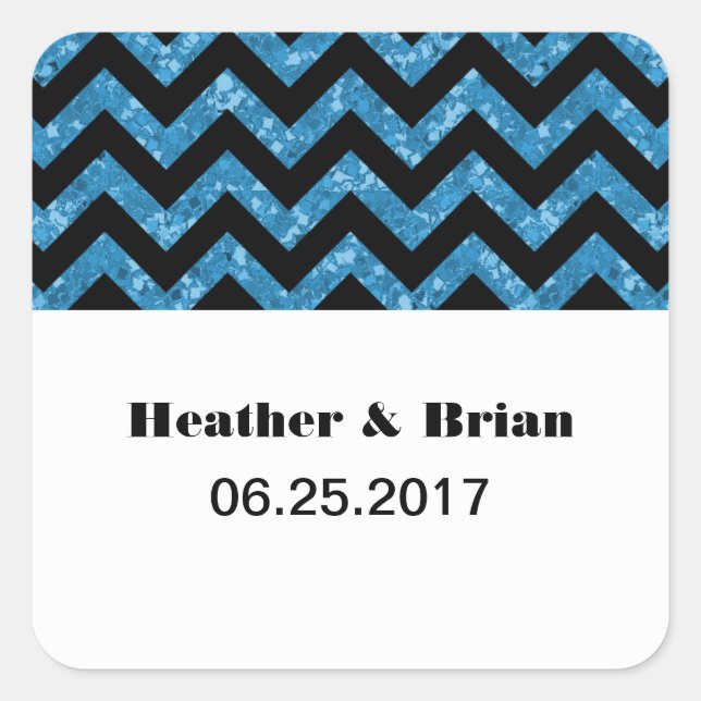 Blue Chevron Glitter Wedding Stickers (Front)