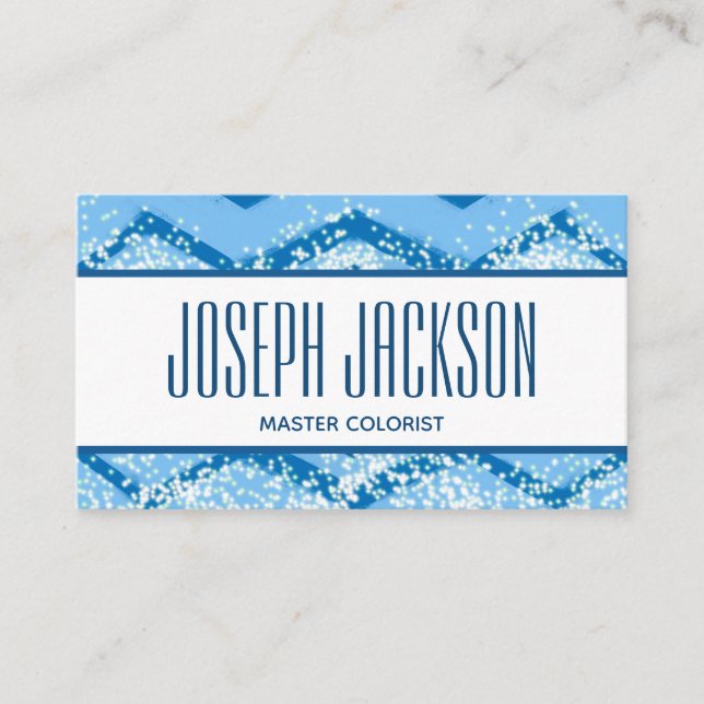 Blue Chevron Hair Master Colourist Business Card (Front)