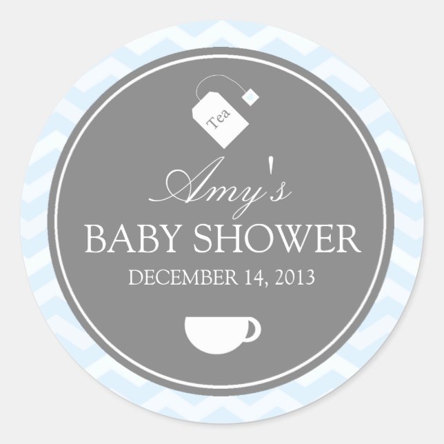 Blue Chevron High Tea Baby Shower Sticker (Front)