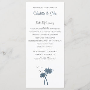 Blue chevron Palm Trees Beach Wedding programs Programme