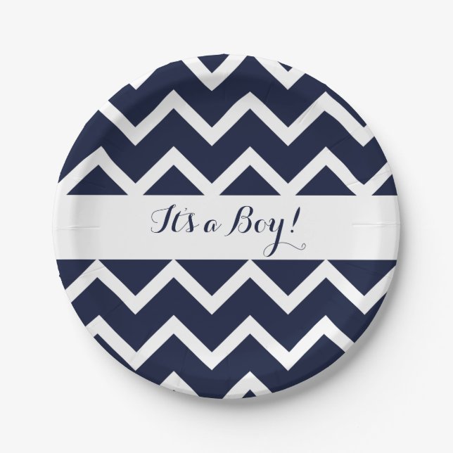 Blue Chevron Paper Plate (Front)