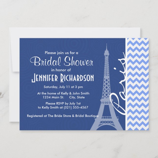 Blue Chevron; Paris Invitation (Front)