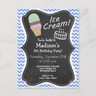 Blue Chevron Pattern; Ice Cream Cone Invitation Postcard