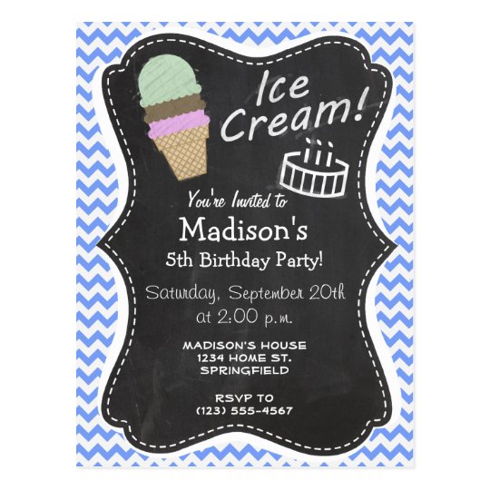 Blue Chevron Pattern; Ice Cream Cone Postcard