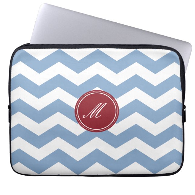 Blue Chevron Pattern Laptop Sleeve (Front)