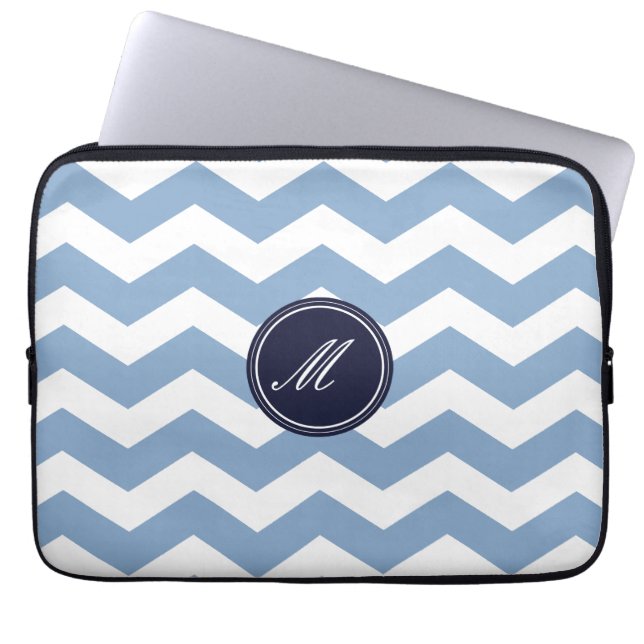 Blue Chevron Pattern Laptop Sleeve (Front)