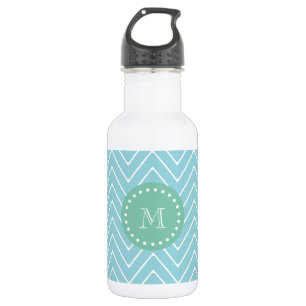 Blue Chevron Pattern   Mint Green Monogram 532 Ml Water Bottle