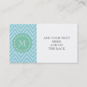 Blue Chevron Pattern   Mint Green Monogram Business Card