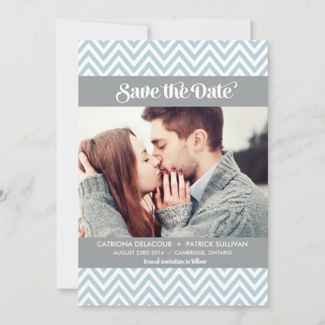 BLUE CHEVRON PATTERN | SAVE THE DATE ANNOUNCEMENT (Front)