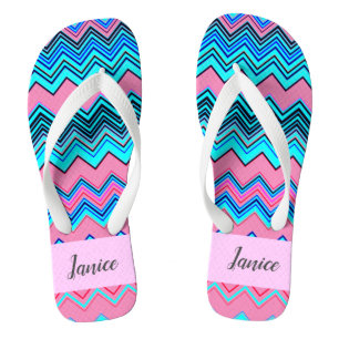Blue Chevron Pattern with Name Flip Flops