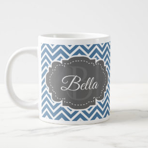 Blue Chevron Personalise Giant Coffee Mug
