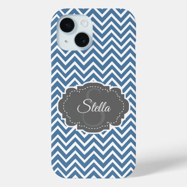 Blue Chevron Personalised iPhone Case (Back)