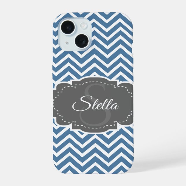 Blue Chevron Personalised iPhone Case (Back)
