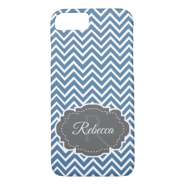 Blue Chevron Personalised iPhone Case (Back)