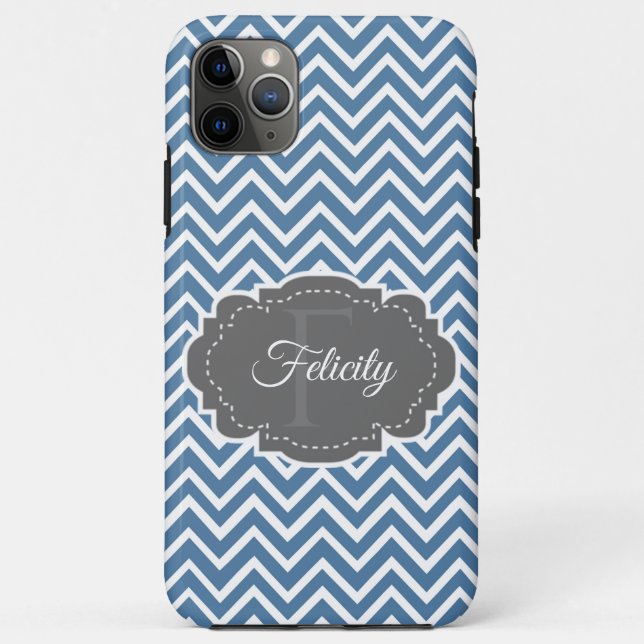 Blue Chevron Personalised iPhone Case (Back)