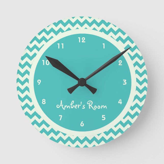 Blue Chevron Personalised Kid's Bedroom Round Clock (Front)
