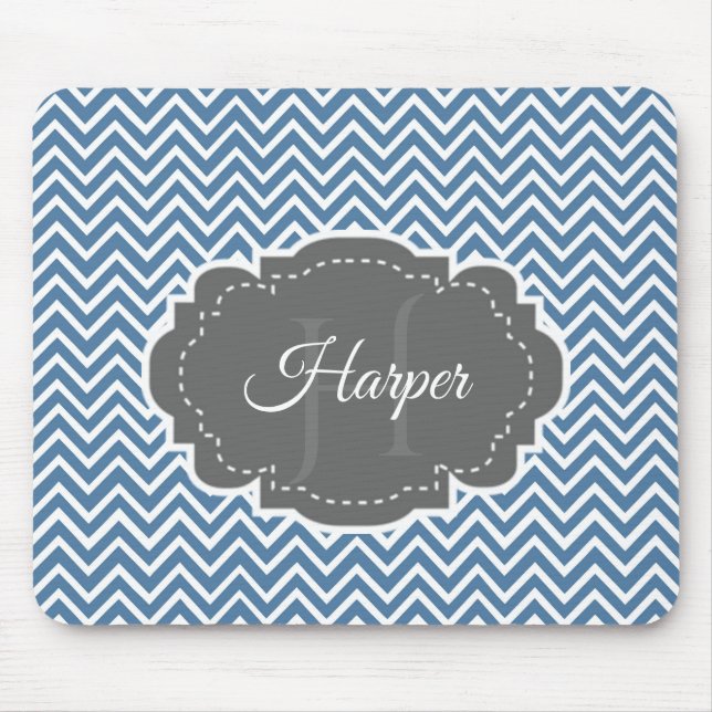Blue Chevron Personalised Mouse Pad (Front)