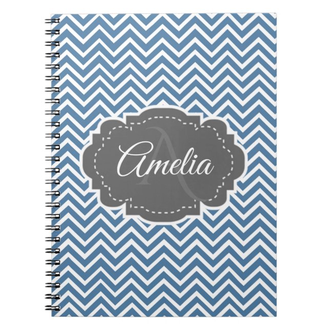 Blue Chevron Personalised Notebook (Front)